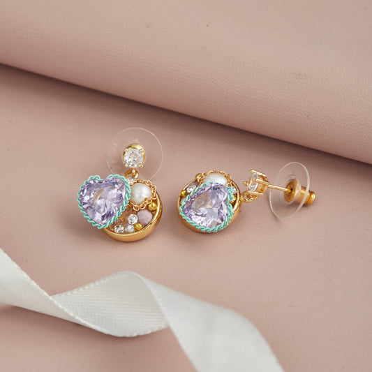 Heart-Shaped Gemstone Earrings – Elegant Fashion Jewelry