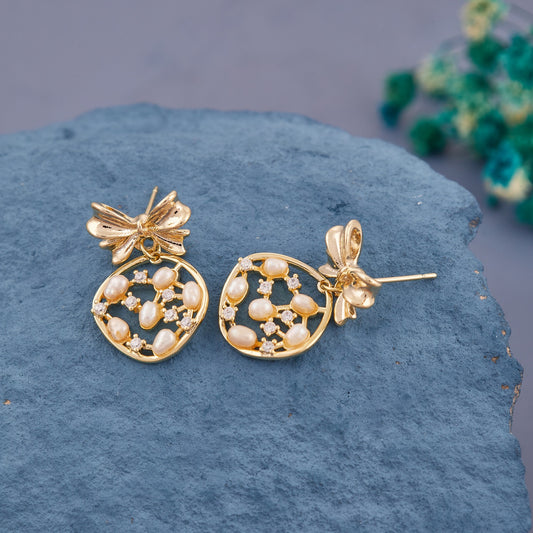 Gold Earrings with Pearls & Diamonds
