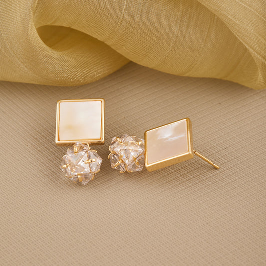 Beige & Ivory Crystal Earrings with Bling Effect