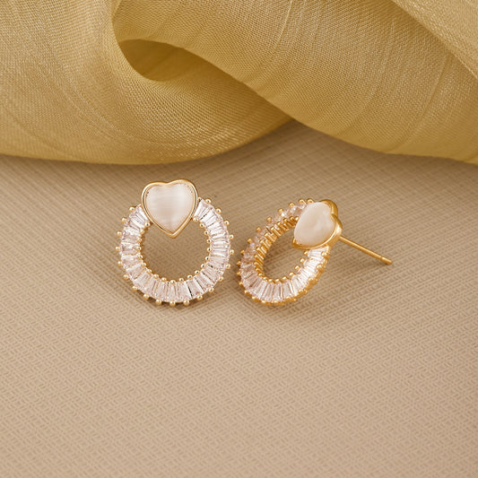 Gold Earrings with Heart-Shaped Stones