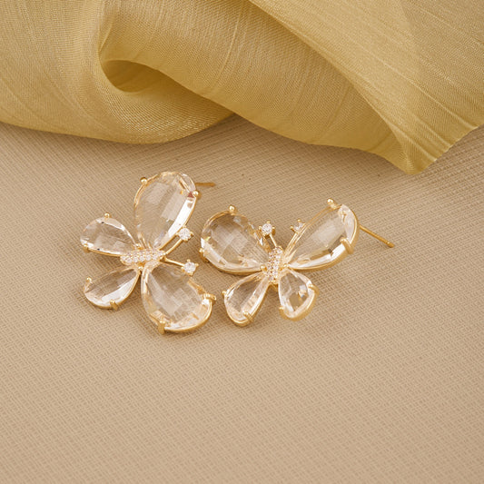 Floral Crystal Earrings — Silver, Pearls & Sparkling Charm