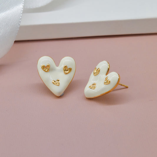 White Heart Earrings Playful Elegance & Charm