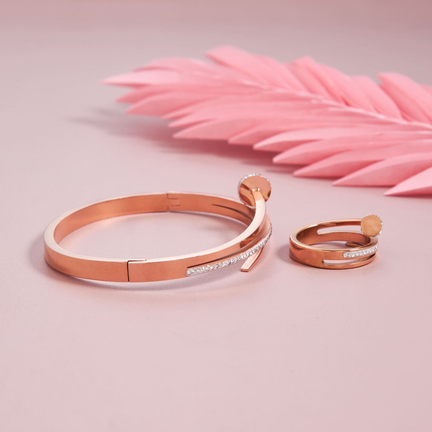 Rosegold Nail Studded Bracelet With Ring Combo For Girls And Women