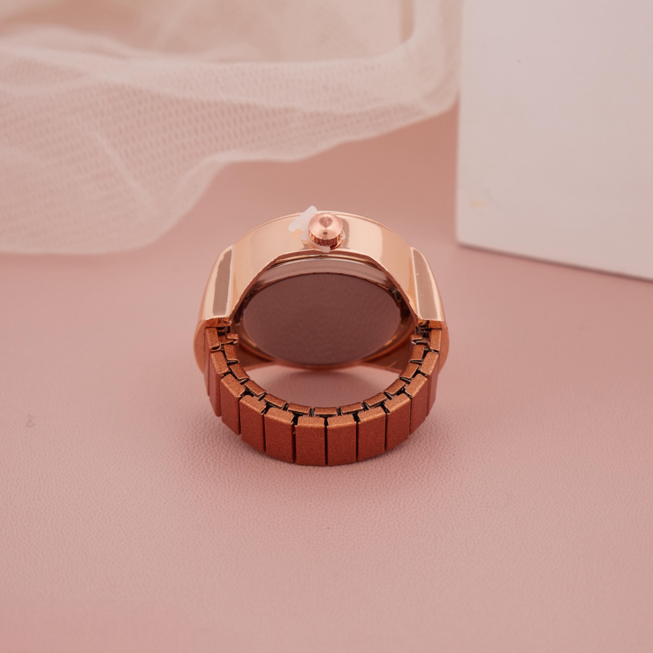 Rose Gold Ring Watch with Butterfly Print & White Dial for Women & Girls