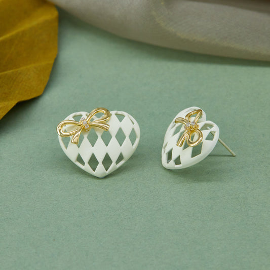White Enamel Heart Earrings Whimsical & Charming