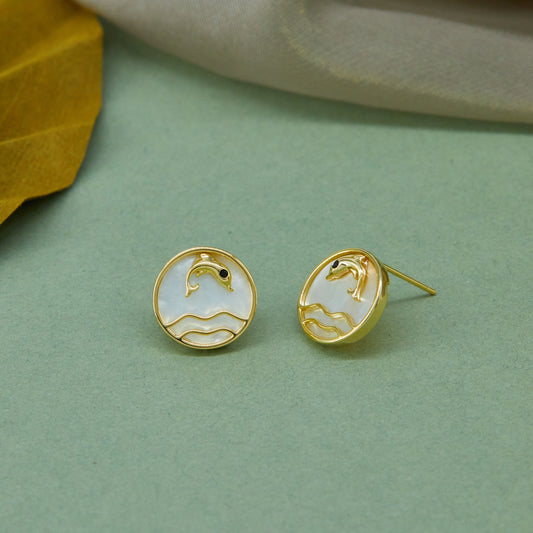 Enamel Dolphin Circle Earrings Playful & Vibrant