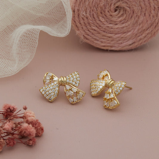 Gold Bow Earrings with Diamonds – Elegant & Playful