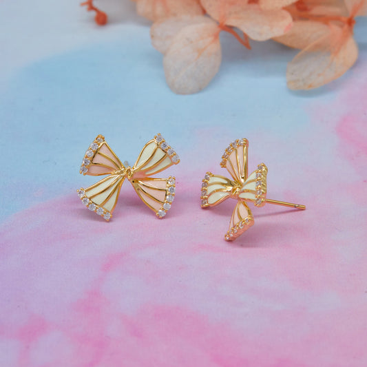 Gold Earrings with Diamonds, Enamel & Floral Elegance