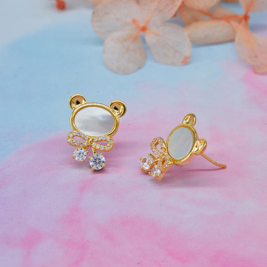 Gold Bear Earrings with Diamonds Playful Luxury & Style