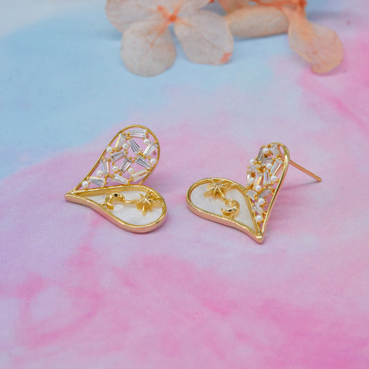 Gold Heart Earrings with Enamel Colorful Charm & Elegance