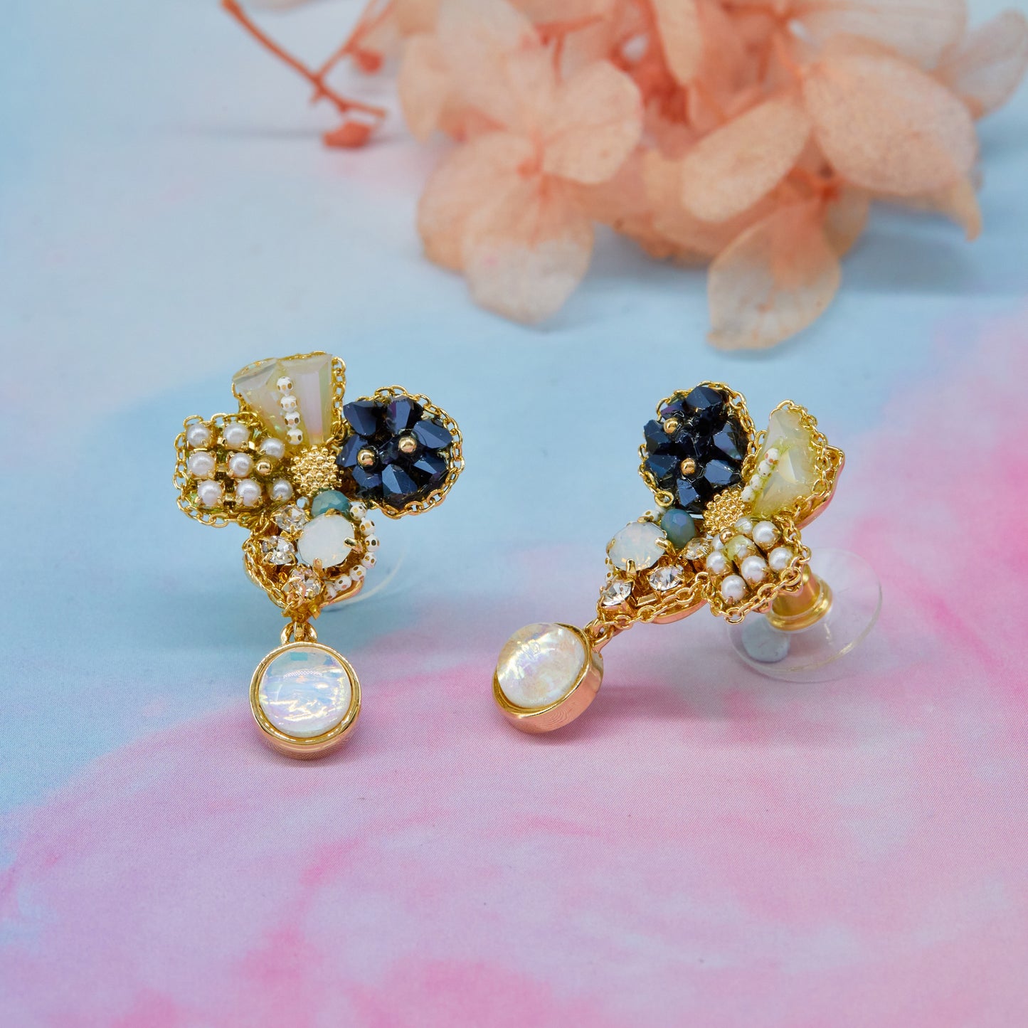 Floral Motif Earrings Gemstones, Pearls & Elegant Craftsmanship