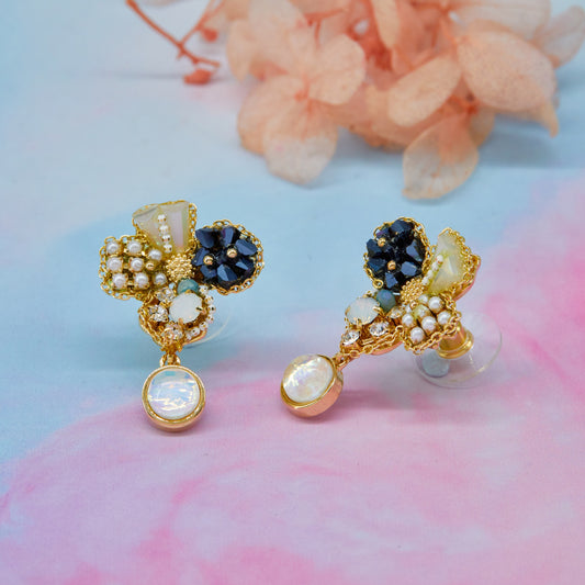 Floral Motif Earrings Gemstones, Pearls & Elegant Craftsmanship