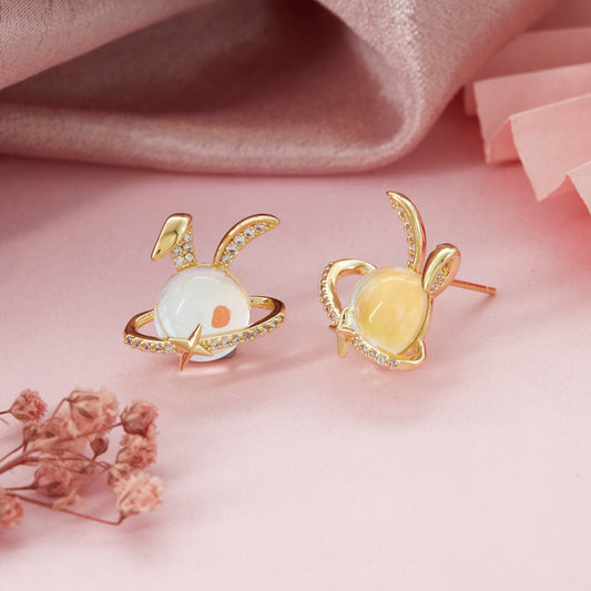 Gold & Diamond Earrings with Rabbit Detail