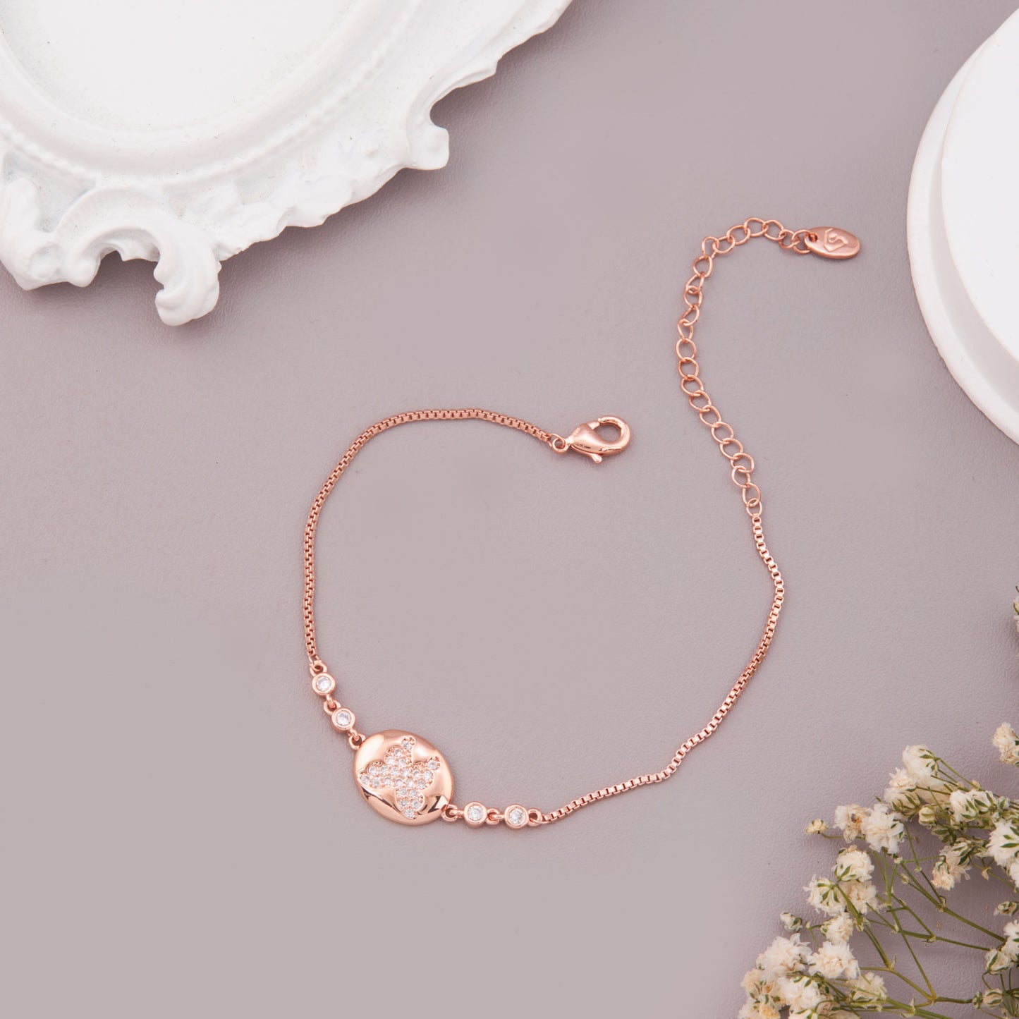 Rose Gold with Crystal Accents and Butterfly Motif
