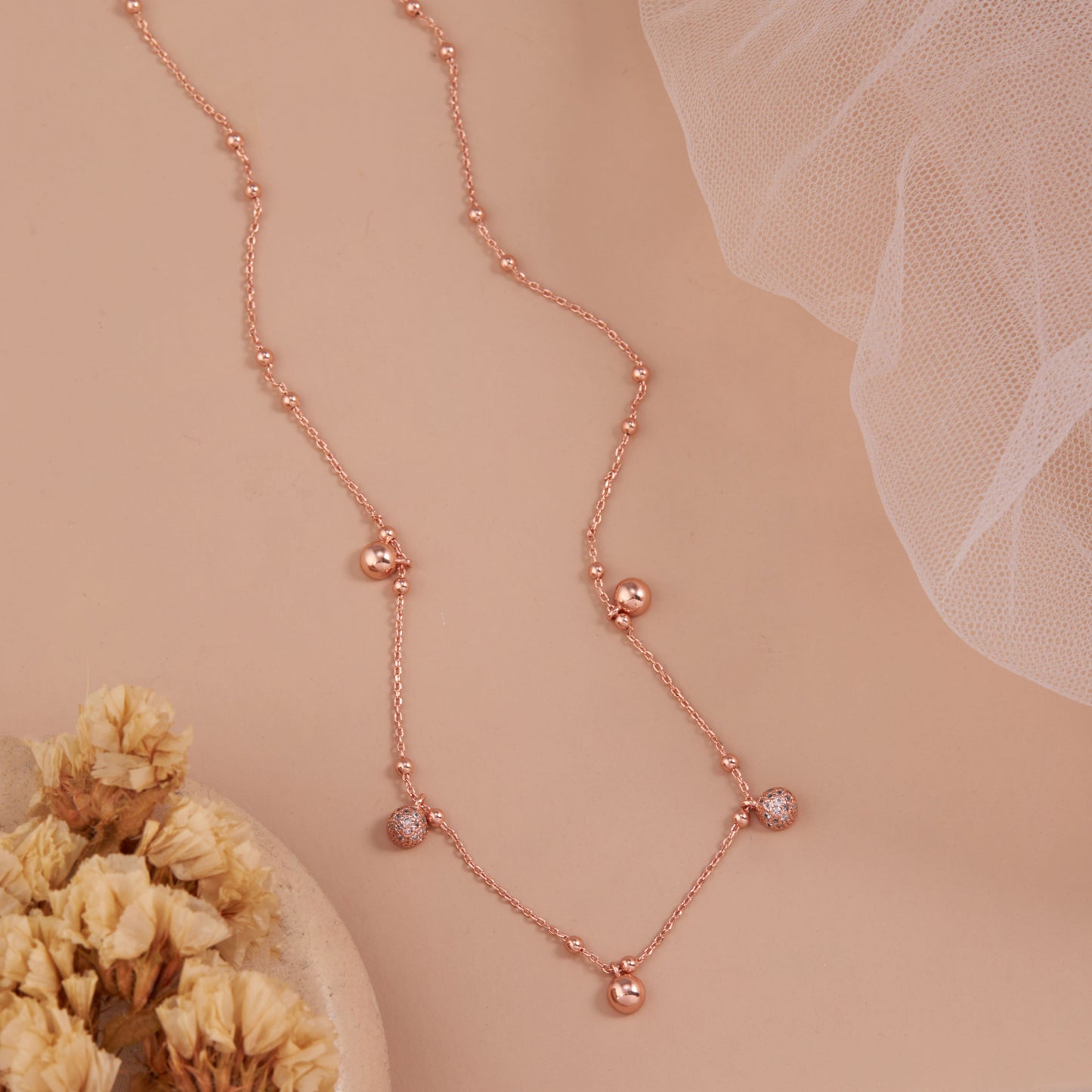 Rose Gold-Plated Beaded Charm Necklace by GC Premium Jewellery