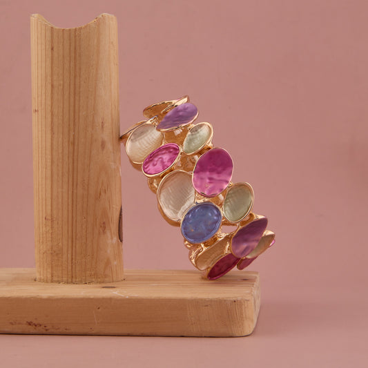 Elegant Multicolor Pastel Enamel Oval Charm Bracelet