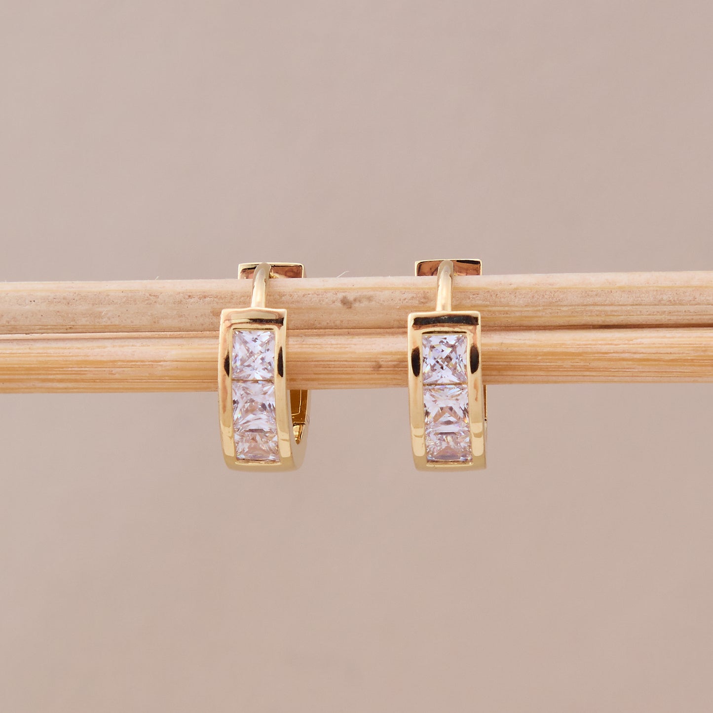 Gold Square Crystal Hoop Earrings