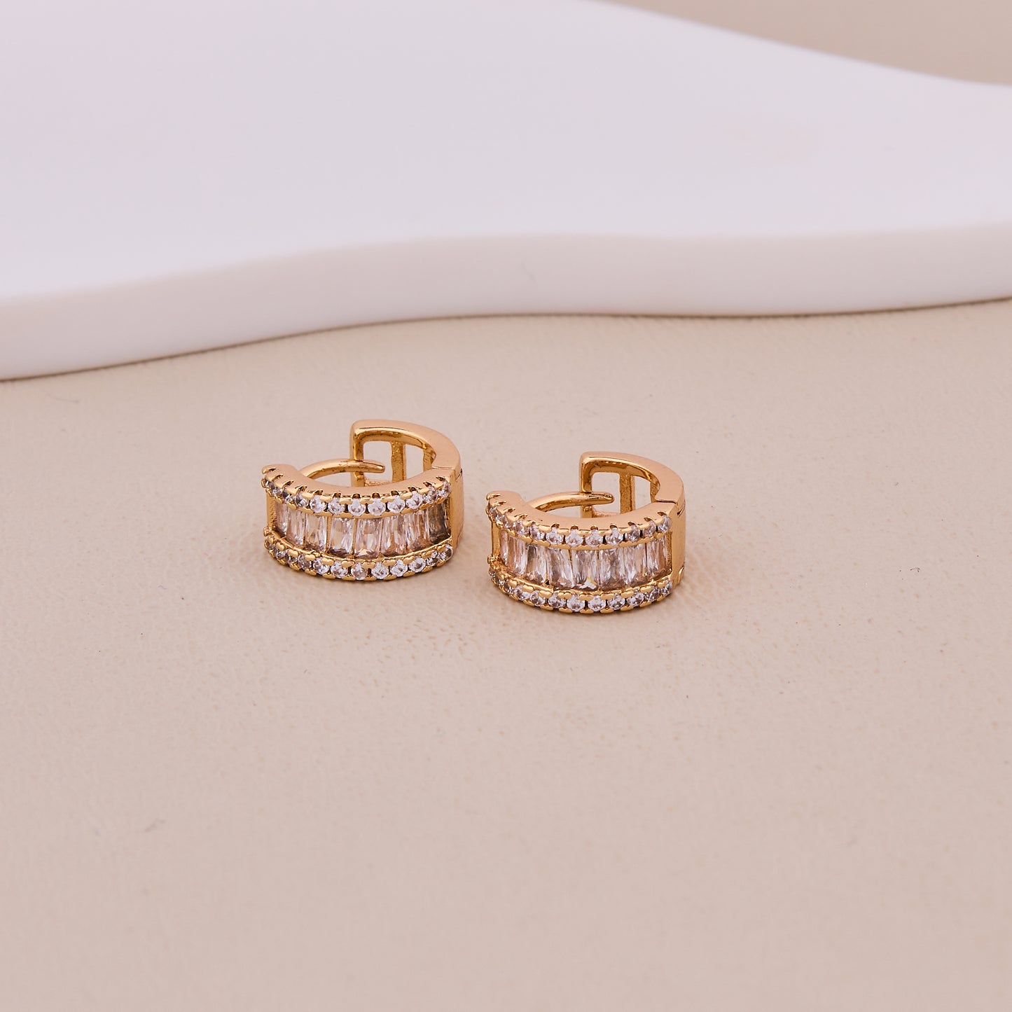 Rose Gold Double Row Crystal Hoop Earrings