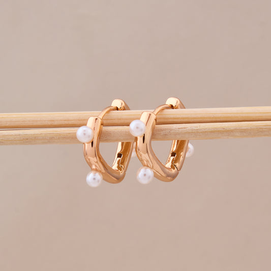 Gold Pearl Hoop Earrings