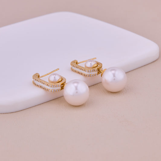 Gold Pearl Drop Hoop Earrings