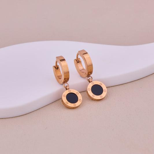 Rose Gold Black Enamel Hoop Earrings
