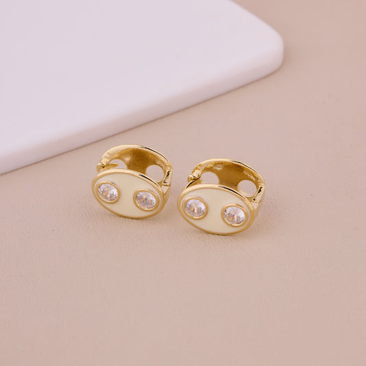 Gold Oval Enamel Stud Earrings