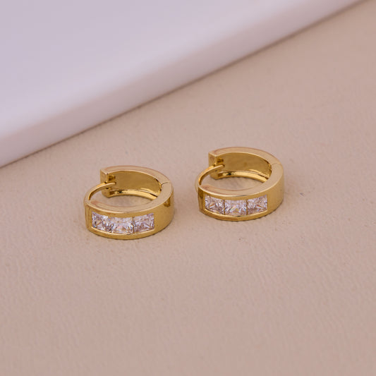 Gold Square Crystal Hoop Earrings