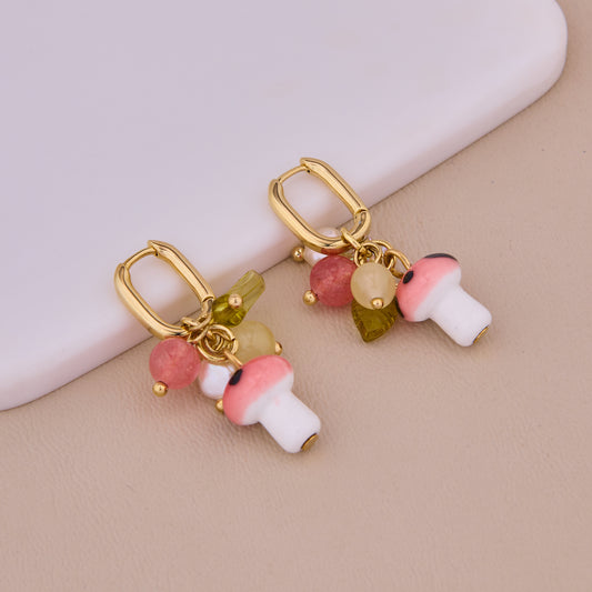 Colorful Mushroom Charm Hoop Earrings