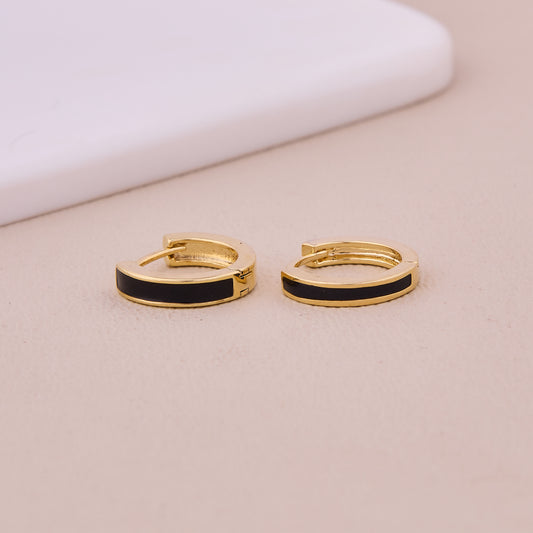 Gold Black Enamel Hoop Earrings