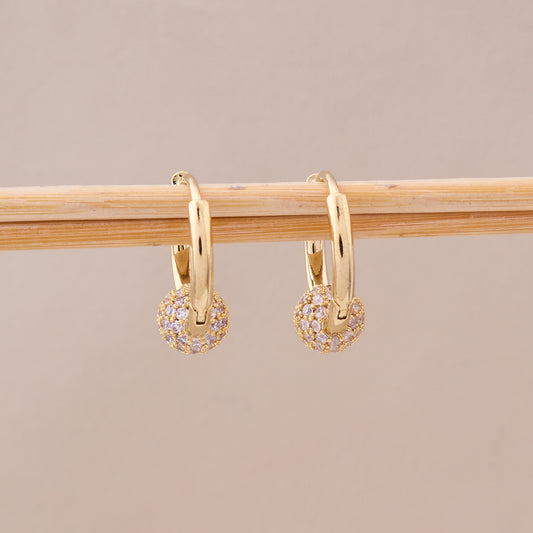 Golden Sparkle Ball Hoop Earring