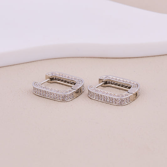 Silver Hoop Earrings with Sparkling CZ Accents