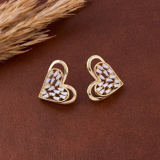 Golden Heart Diamond Earrings Elegance with a Sparkle