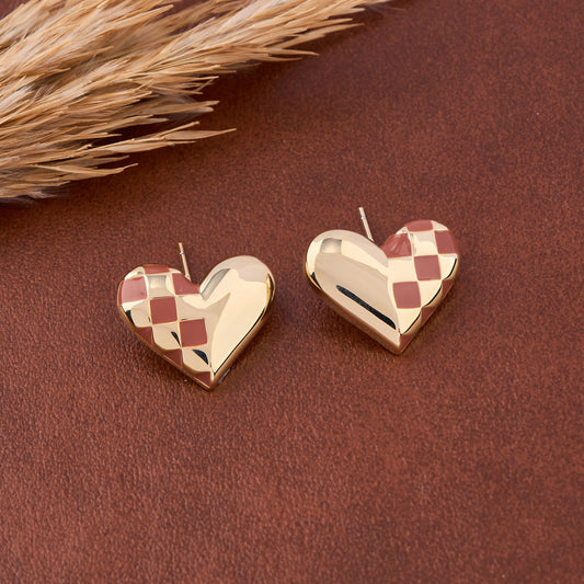 Golden Heart Earrings Warm Brown Elegance