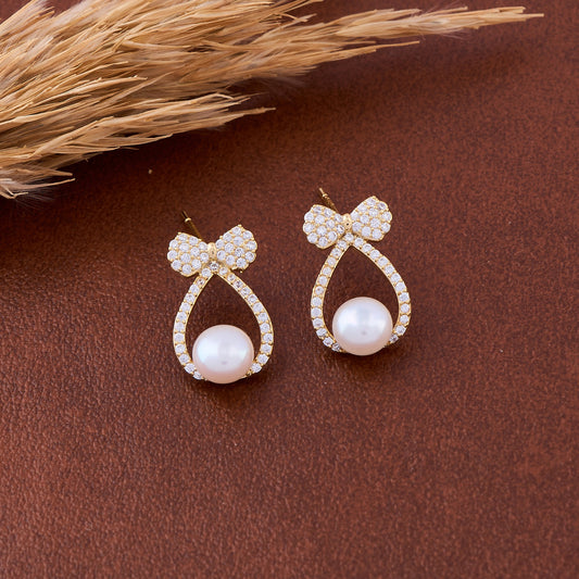 Gold Earrings with Pearls & Diamonds Bling with Sophistication