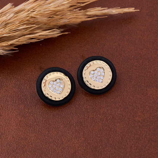 Elegant Gold and Black Heart Earrings