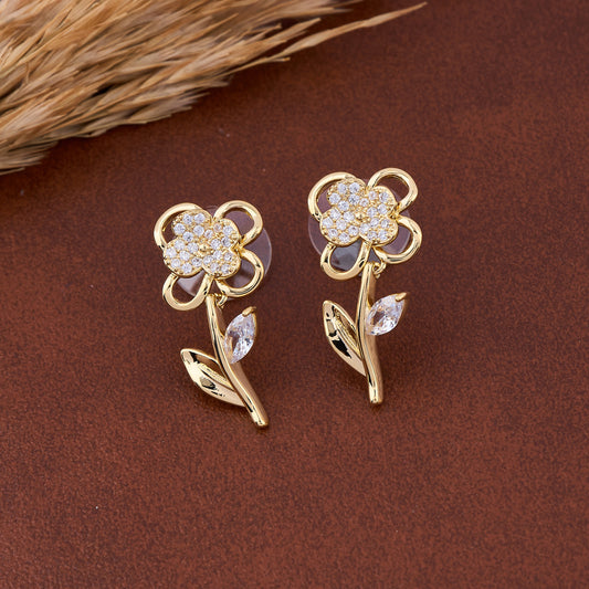 Gold & Diamond Floral Bling Earrings