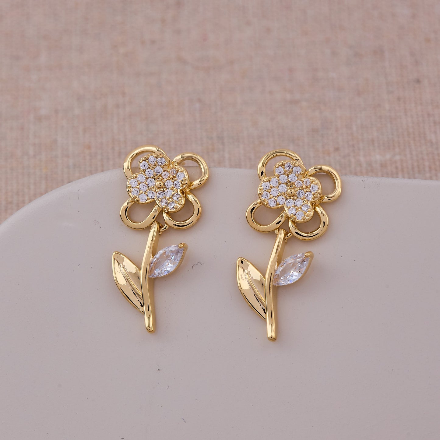 Gold & Diamond Floral Bling Earrings