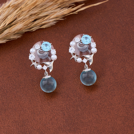 Ocean Elegance Earrings with Blue Stones and Pearls