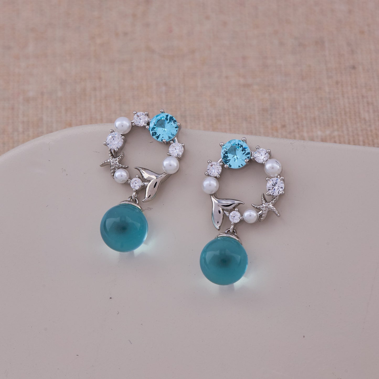 Ocean Elegance Earrings with Blue Stones and Pearls