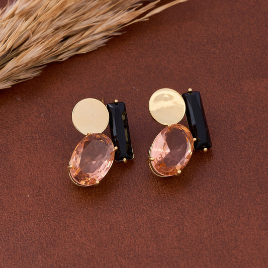Earrings with Pink and Black Stones