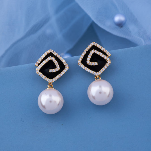 Black and Pearl Drop Earrings
