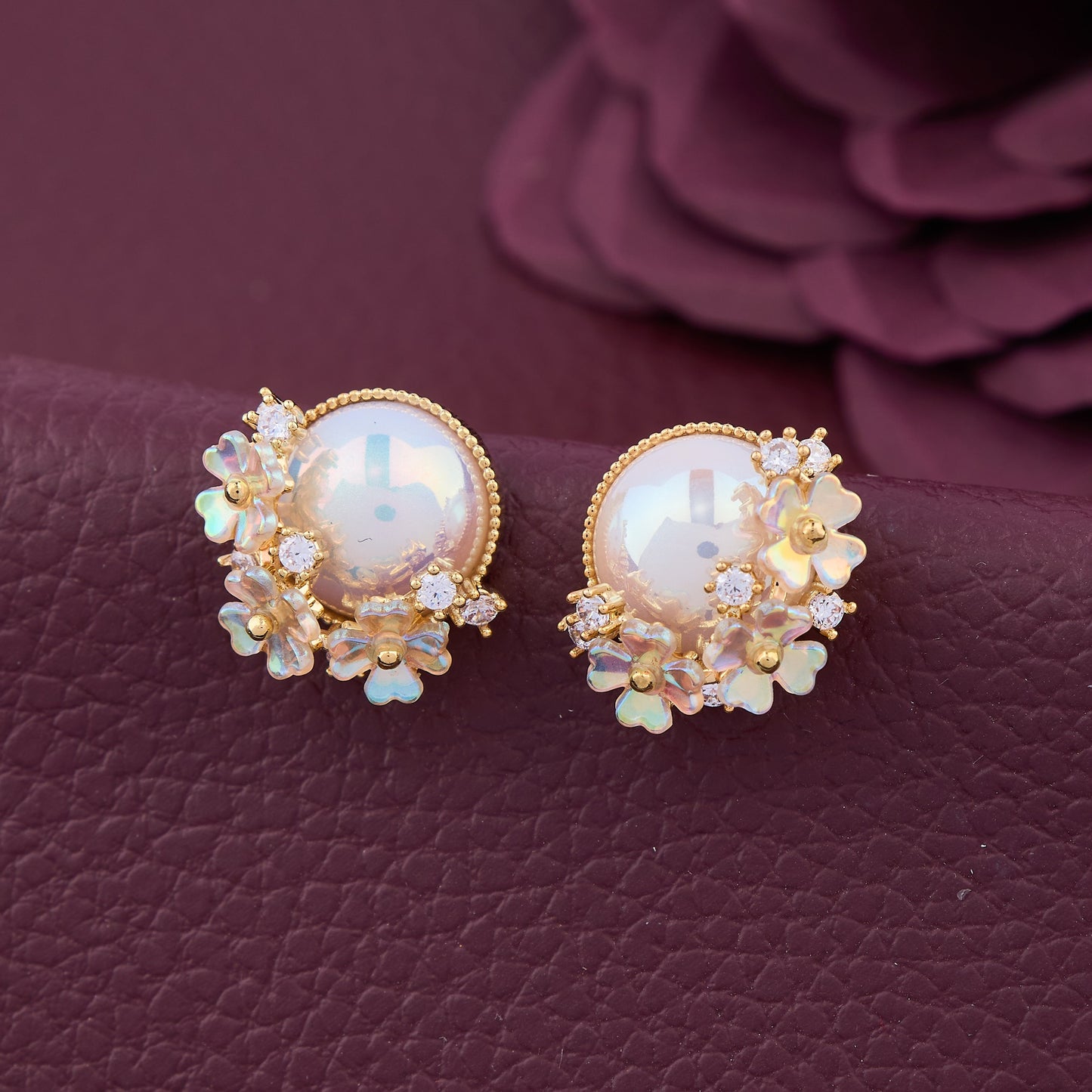 Floral Pearl Stud Earrings