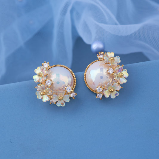 Floral Pearl Stud Earrings