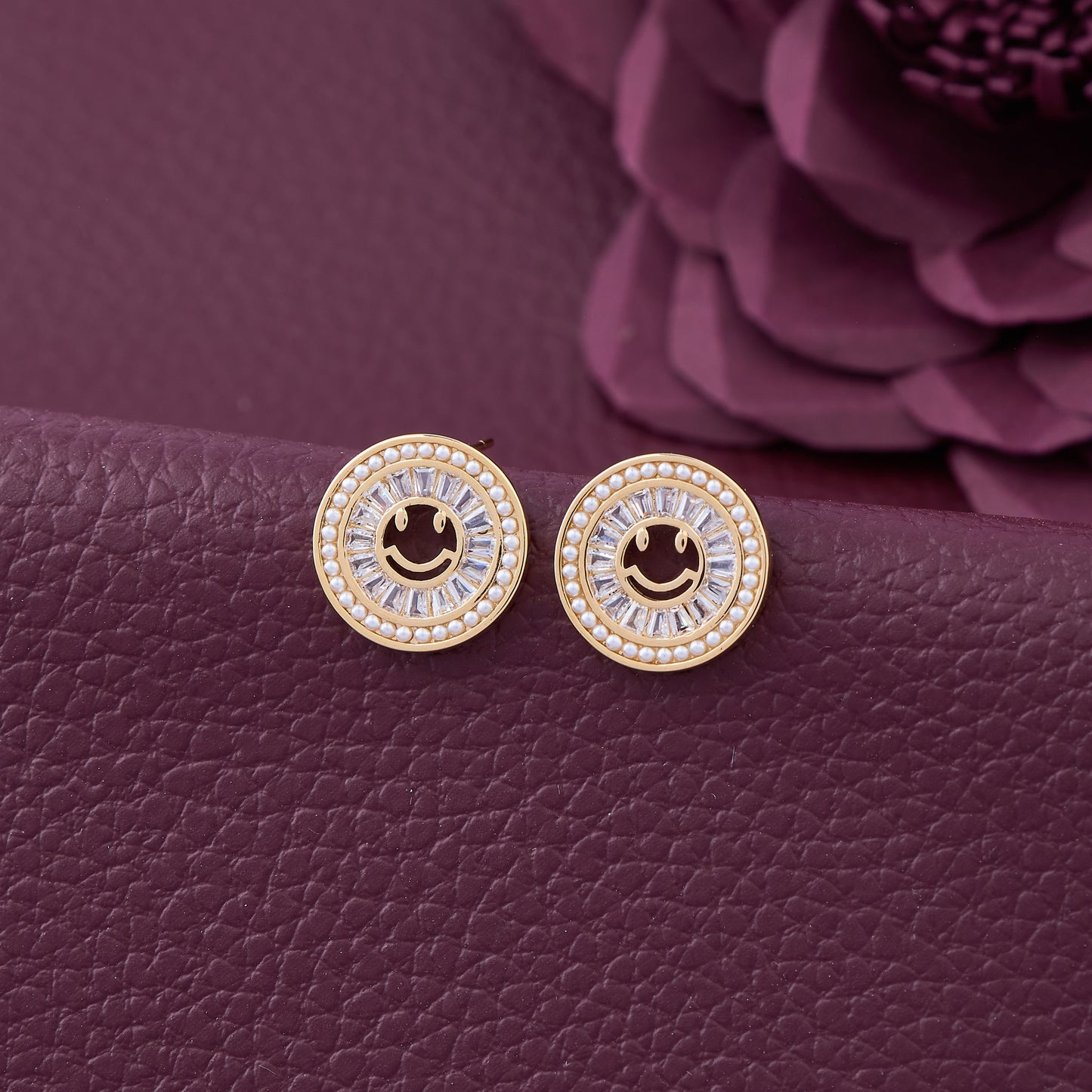 Gold Smiley Face Stud Earrings