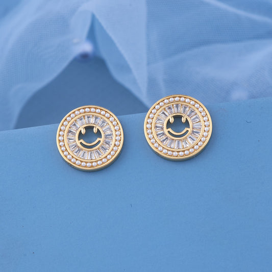 Gold Smiley Face Stud Earrings