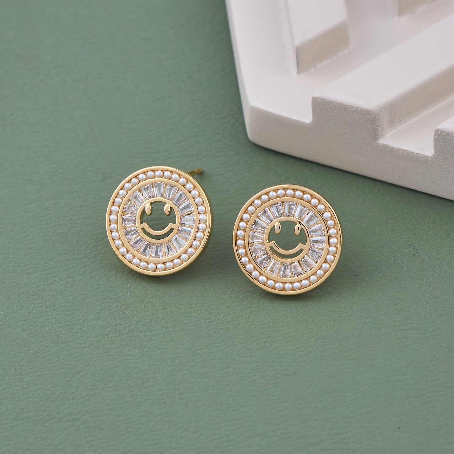 Gold Smiley Face Stud Earrings