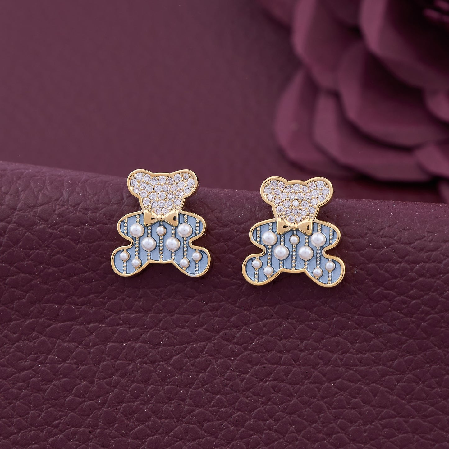Bear-Shaped Gold Earrings with Pearls
