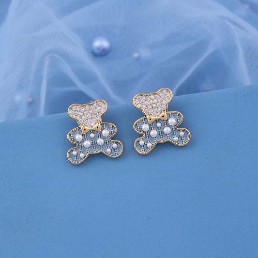 Bear-Shaped Gold Earrings with Pearls