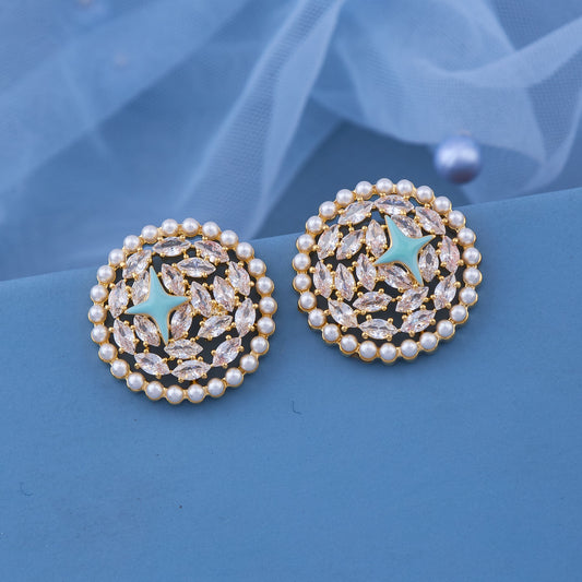 Floral Pearl Earrings with Bling Style