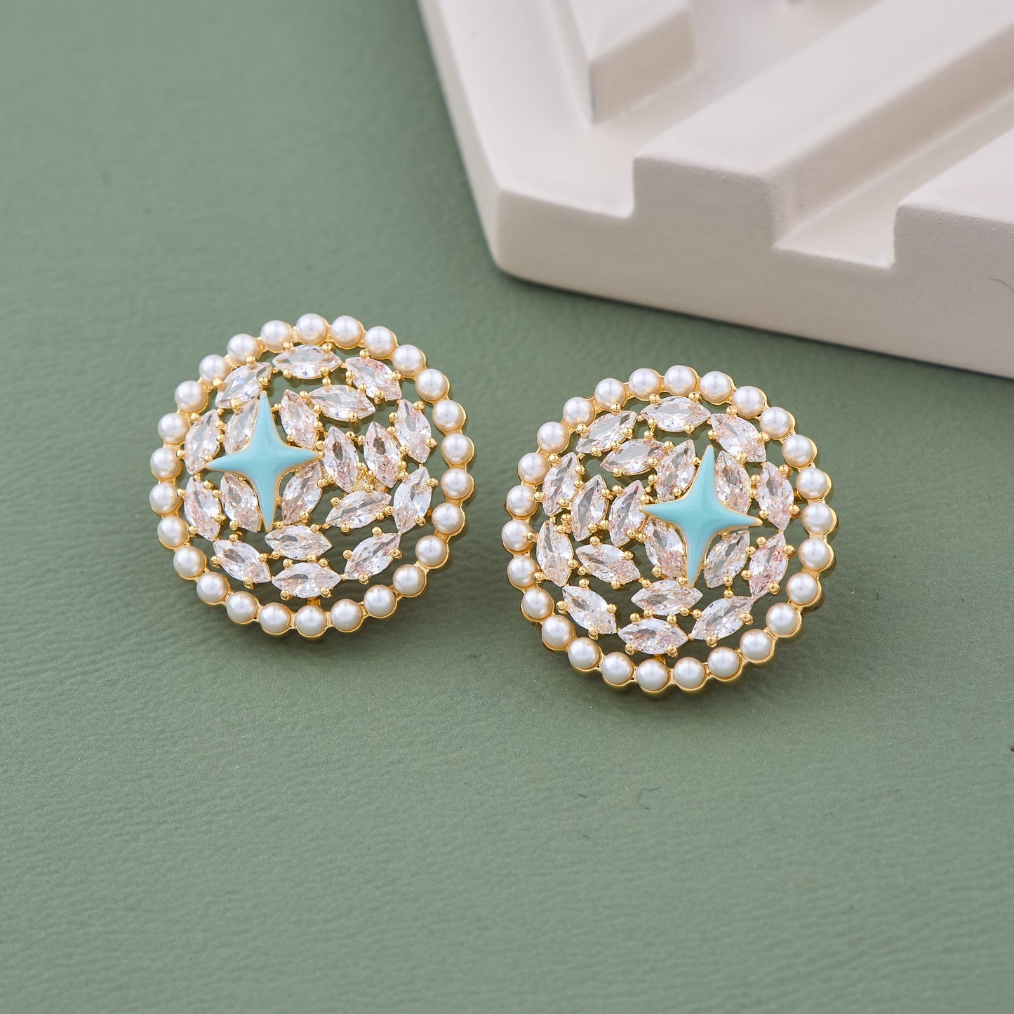 Floral Pearl Earrings with Bling Style